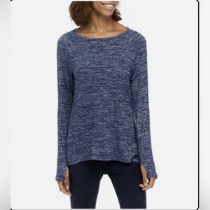 EUC Zelos Long Sleeve Open Back Hacci Knit Top With Thumbholes